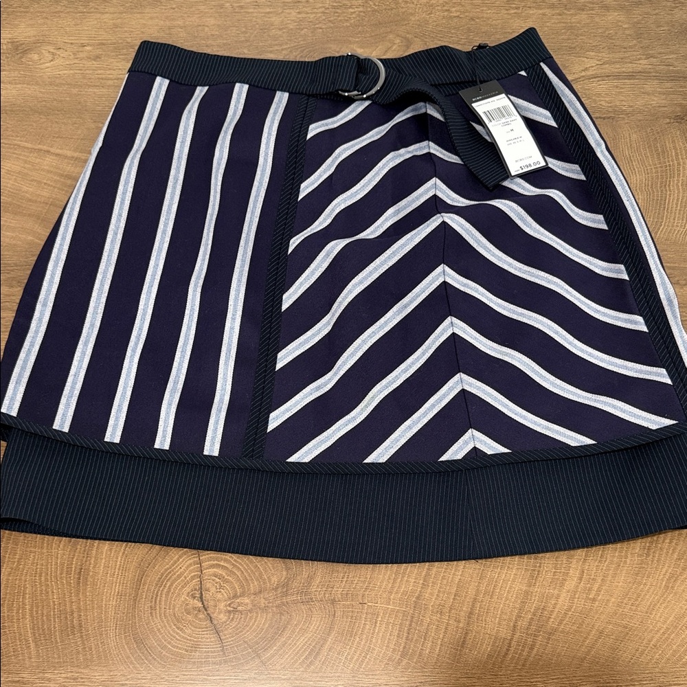 BCBGMaxAzria Navy and White Striped Mini Skirt with D-Ring Belt